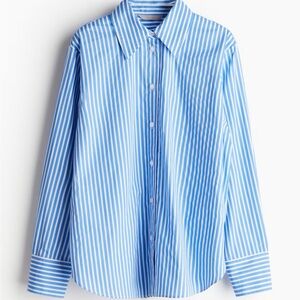 Blue & White Striped Button-Up Shirt | Classic Collared Top | Size M | EUC